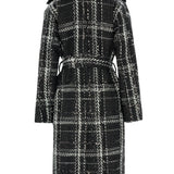 Black & White Plaid Sequin Embellished Tweed Coat With Removable Fur Collar