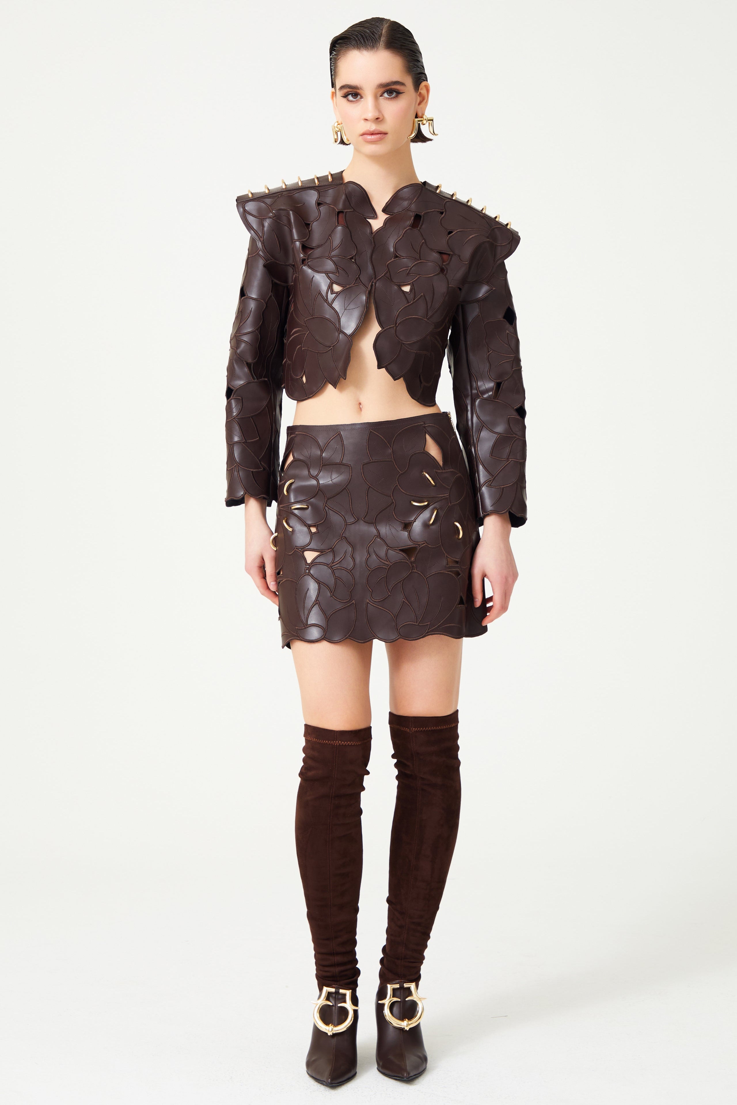 FW24-S-1009-Brown-34 raisa_vanessa fully-embroidered-brown-mini-leather-skirt