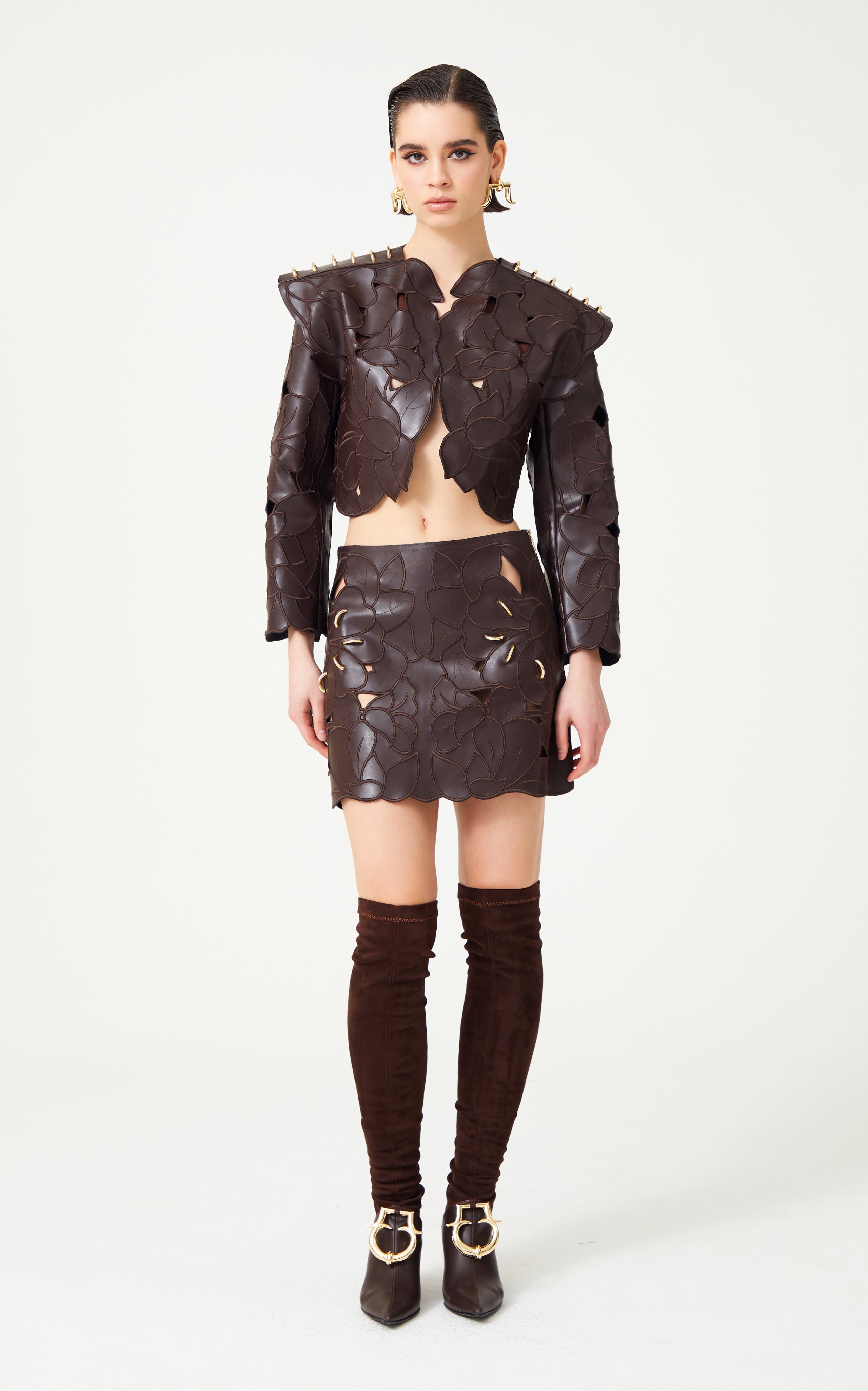 FW24-S-1009-Brown-34 raisa_vanessa fully-embroidered-brown-mini-leather-skirt
