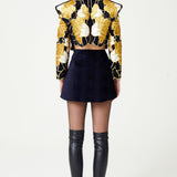 Gold Flower Brouded Jaquard Mini Skirt