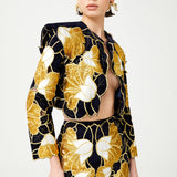 Gold Flower Brouded Jaquard Mini Jacket