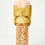 Gold Jacquard Fully Boned Sculptural Jacket With Flower Detail
