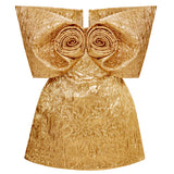 Gold Jacquard Fully Boned Sculptural Jacket With Flower Detail