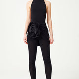 Black Stretchy Halter Neck Jumpsuit With Organza Flower Detail On The Waist