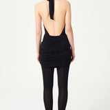 Black Stretchy Halter Neck Jumpsuit With Organza Flower Detail On The Waist