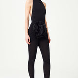 Black Stretchy Halter Neck Jumpsuit With Organza Flower Detail On The Waist