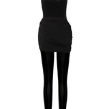 Black Stretchy Halter Neck Jumpsuit With Organza Flower Detail On The Waist