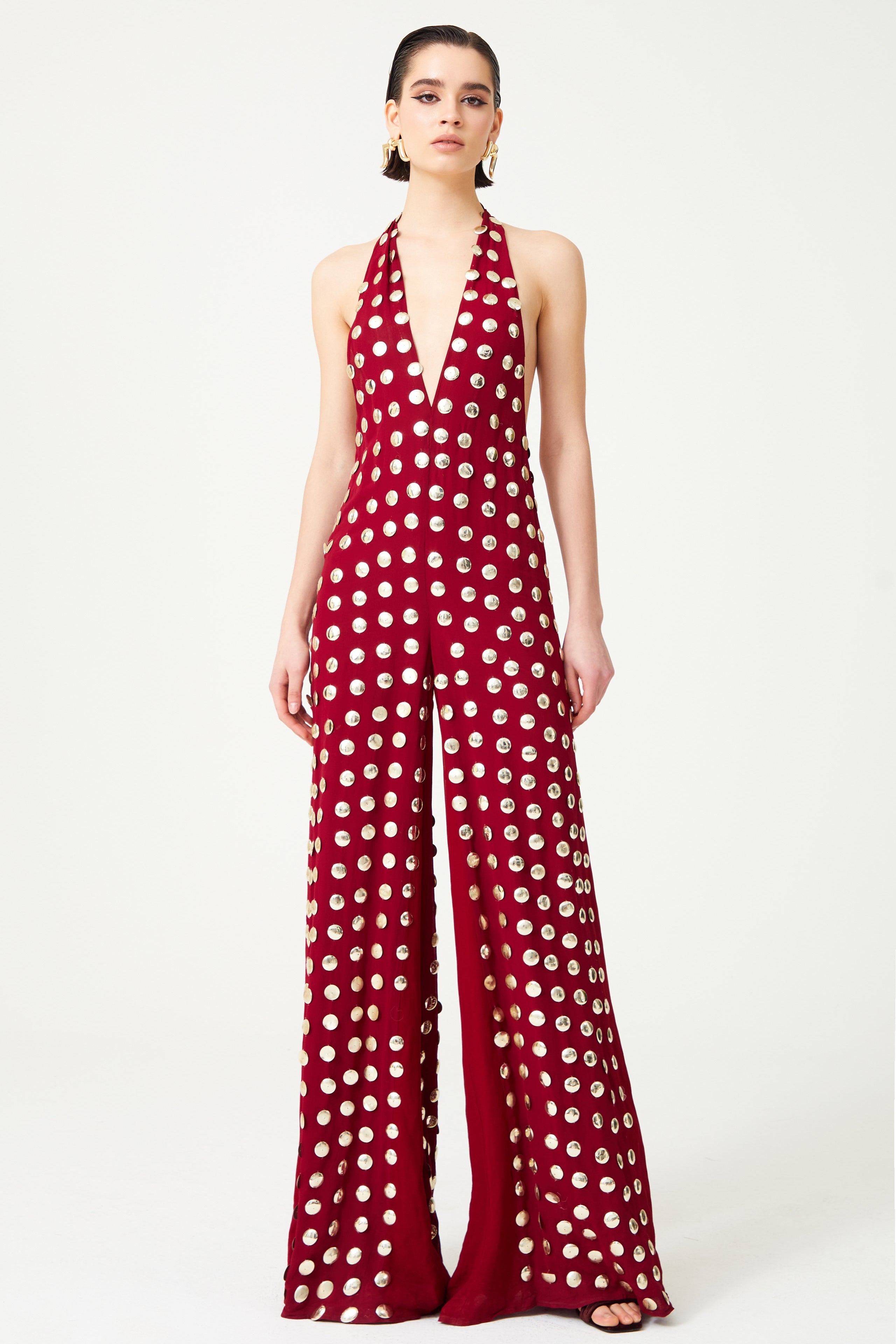 FW24-JS-1004-Burgundy-34 raisa_vanessa burgundy-handmade-gold-polka-dot-detailed-silk-chiffon-jumpsuit