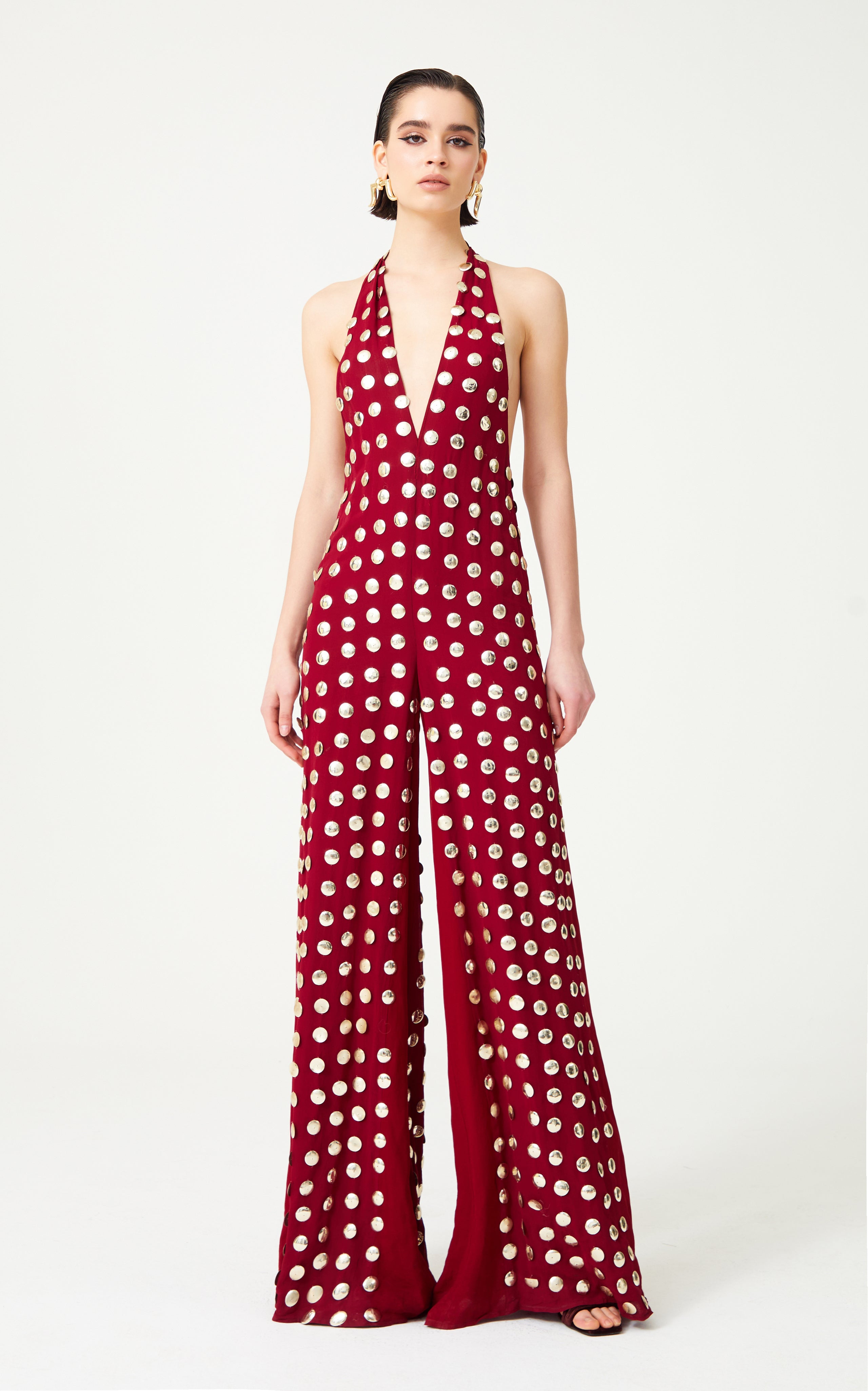 FW24-JS-1004-Burgundy-34 raisa_vanessa burgundy-handmade-gold-polka-dot-detailed-silk-chiffon-jumpsuit