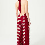 Burgundy Handmade Gold Polka Dot Detailed Silk Chiffon Jumpsuit