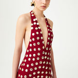 Burgundy Handmade Gold Polka Dot Detailed Silk Chiffon Jumpsuit