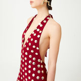 Burgundy Handmade Gold Polka Dot Detailed Silk Chiffon Jumpsuit