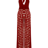 Burgundy Handmade Gold Polka Dot Detailed Silk Chiffon Jumpsuit