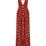 Burgundy Handmade Gold Polka Dot Detailed Silk Chiffon Jumpsuit