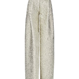 Silver Jacquard Wide Leg Pleated Pants