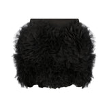 Black Knit Mini Skirt With Organza Puffy Flower Details