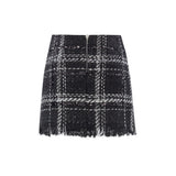 Black & White Plaid Tweed Sequined Mini Skirt