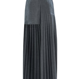 Anthracite Wool Pleated Skirt With Gold Buckle Detailed Belt