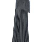 Anthracite Wool Pleated Skirt With Gold Buckle Detailed Belt