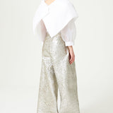 Silver Jacquard Wide Leg Pleated Pants