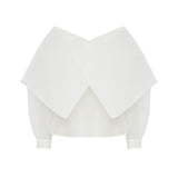 White Flower Detailed Royal Neckline Silk Organza Shirt