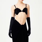 Black Velvet Strappy Flower Shaped Bra
