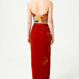 Multi Color Flower Brouded Gold Embroidered Jaquard And Silk Velvet Strapless Crop Top