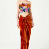 Multi Color Flower Brouded Gold Embroidered Jaquard And Silk Velvet Strapless Crop Top