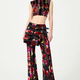 Red Flower Printed Stretchy Pants