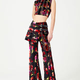 Red Flower Printed Stretchy Pants