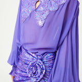 Lilac Silk Chiffon Shirt With Sequin Embroidered Collar