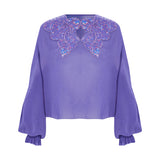 Lilac Silk Chiffon Shirt With Sequin Embroidered Collar