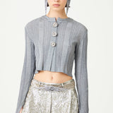 Glitter Knit Crop Cardigan With Metallic Buttons