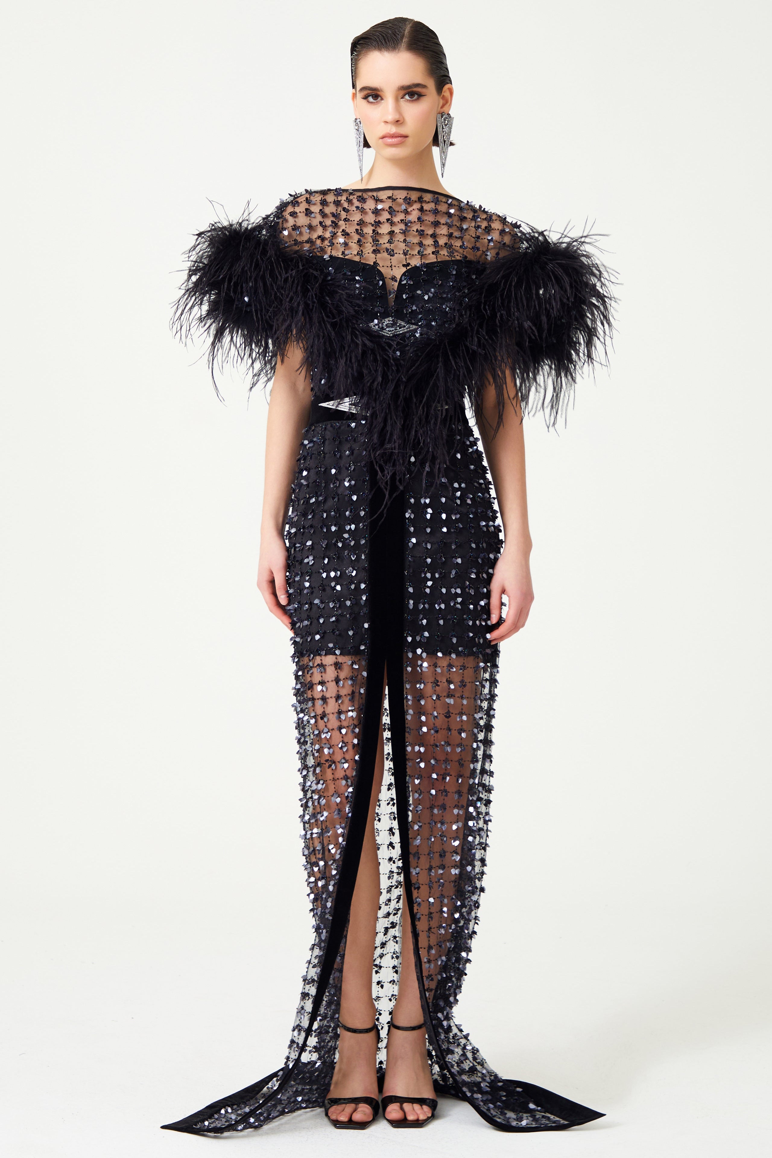FW24-T-1013-Black-34 raisa_vanessa navy-flower-embroidered-tulle-cape-with-feather-collar