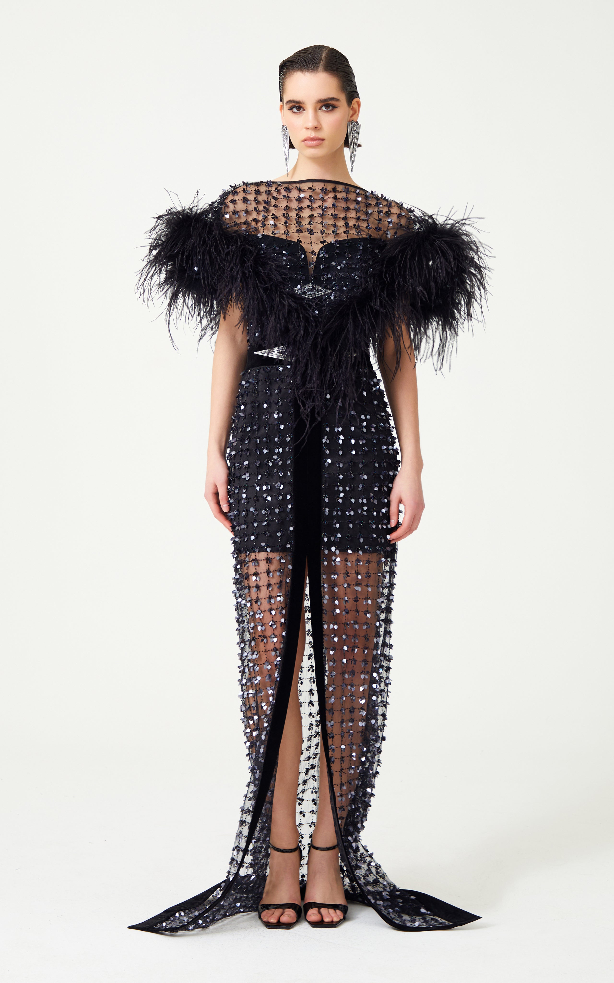 FW24-T-1013-Black-34 raisa_vanessa navy-flower-embroidered-tulle-cape-with-feather-collar