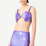 Lilac Sequin Embellished Flower Shaped Bra