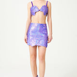 Lilac Sequin Embellished Flower Brouded Mini Skirt