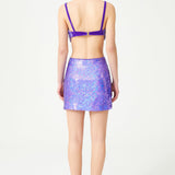 Lilac Sequin Embellished Flower Brouded Mini Skirt