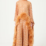 FW24-T-1016-Beige-34 raisa_vanessa beige-handmade-gold-polka-dot-detailed-silk-chiffon-blouse-long-in-the-back-with-organza-flower-details