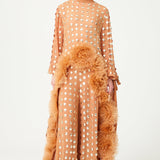 FW24-T-1016-Beige-34 raisa_vanessa beige-handmade-gold-polka-dot-detailed-silk-chiffon-blouse-long-in-the-back-with-organza-flower-details