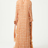 Beige Handmade Gold Polka Dot Detailed Silk Chiffon Blouse Long In The Back With Organza Flower Details