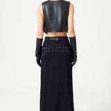 Black Satin Maxi Skirt With Gold Buckle Detail