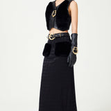 Black Satin Maxi Skirt With Gold Buckle Detail