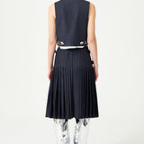 Dark Grey Wool Midi Skirt With Metallic Piercing Detailed Belt