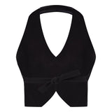 Black Stretchy Flower Detailed Crop Vest