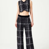 Black & White Plaid Sequin Embellished Tweed Crop Vest