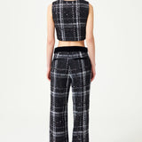 Black & White Plaid Sequin Embellished Tweed Crop Vest