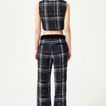 FW24-P-1008-Black-38 raisa_vanessa black-white-plaid-sequin-embellished-tweed-pants