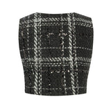 Black & White Plaid Sequin Embellished Tweed Crop Vest