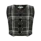 Black & White Plaid Sequin Embellished Tweed Crop Vest